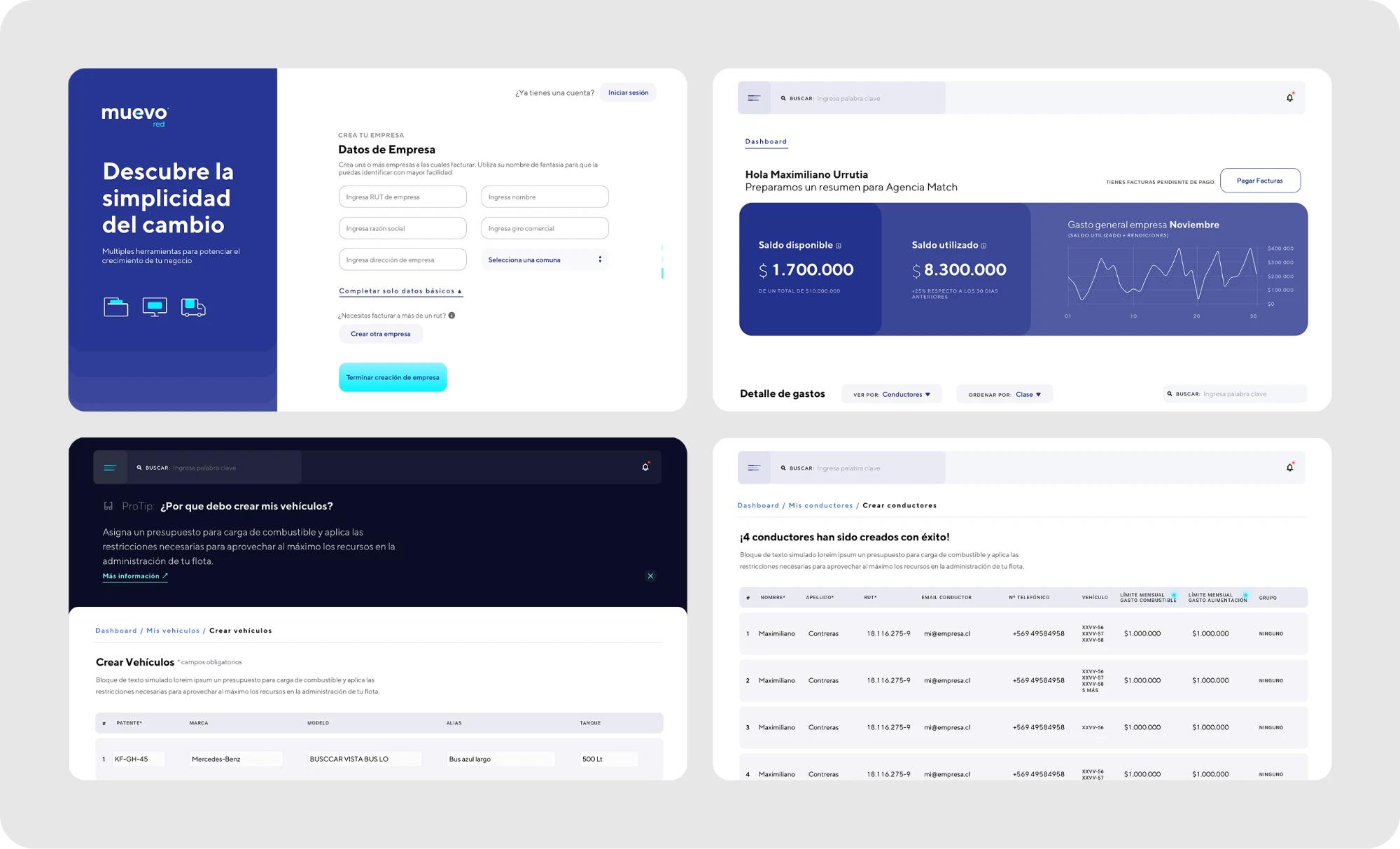 Web administration platform: company sign-up, dashboard, vehicles, and drivers