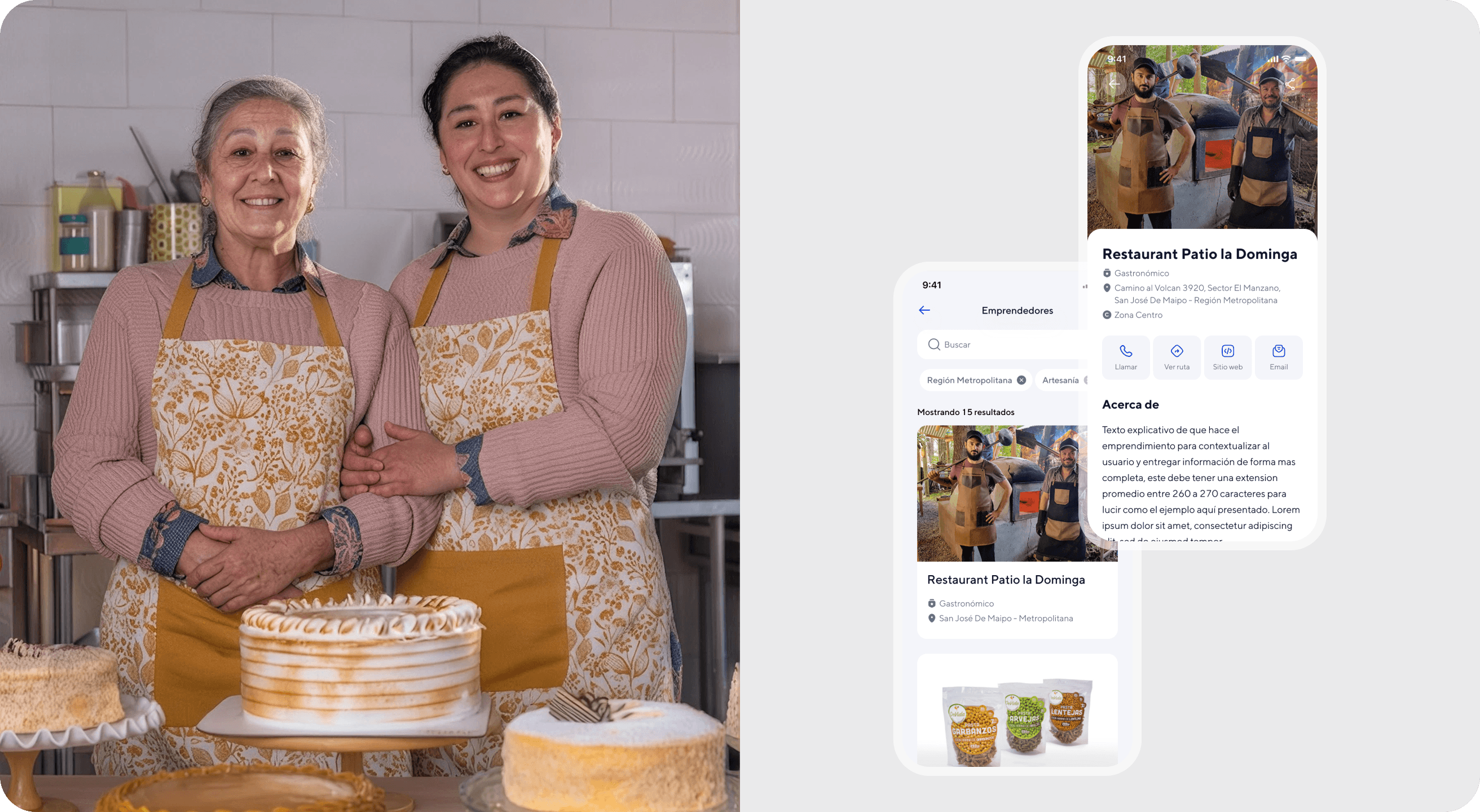 Local entrepreneurs and the Restaurant Patio la Dominga listing in the app