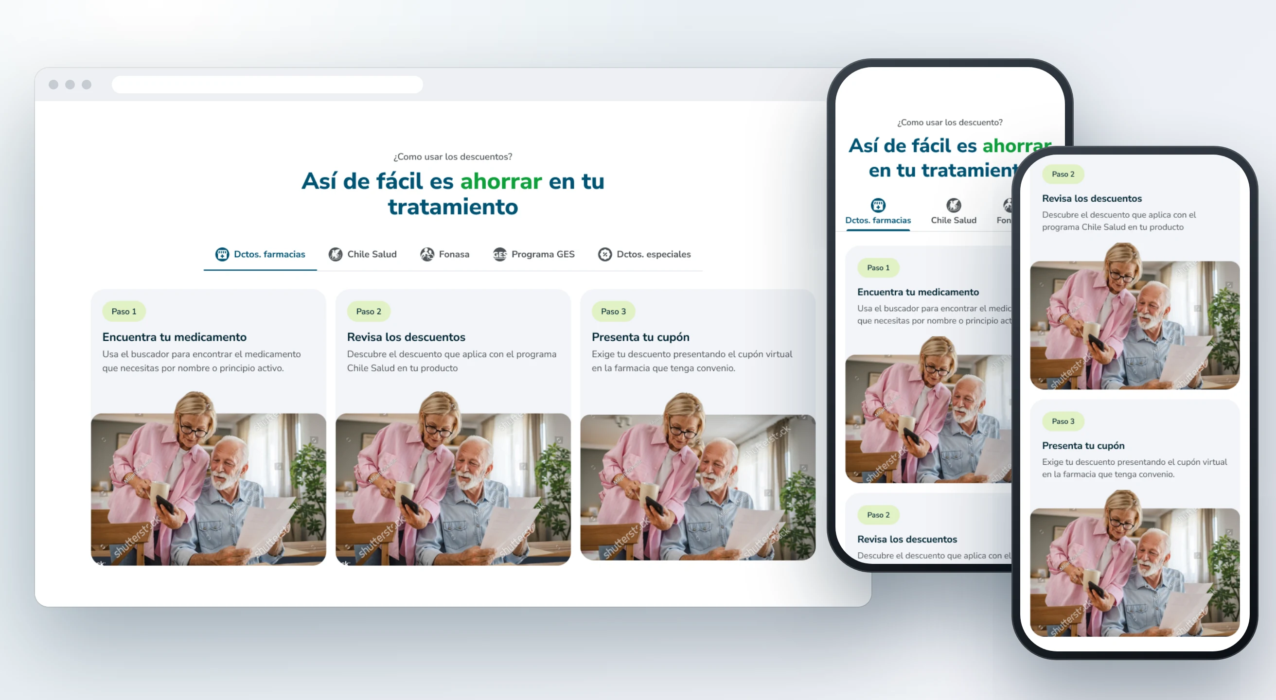 The three-step discount guide on desktop and on mobile
